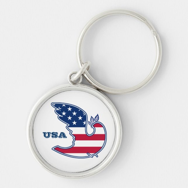 Peace Dove. USA Patriotic  Keychain (Front)