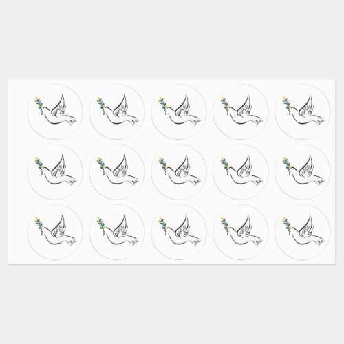 Peace Dove w olive branch in Ukraine flag colors Labels