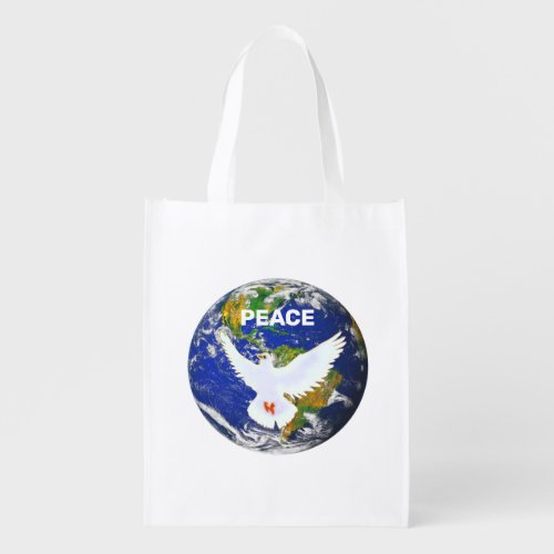 Peace Dove with Editable Text  Grocery Bag