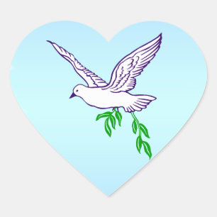 Peace Dove with Olive Branch Heart Sticker
