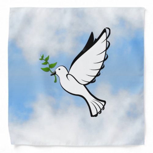 Peace Dove with Olive Branch in Cloudy Blue Sky Bandana