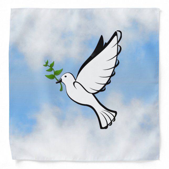 Peace Dove with Olive Branch in Cloudy Blue Sky Bandana (Front)