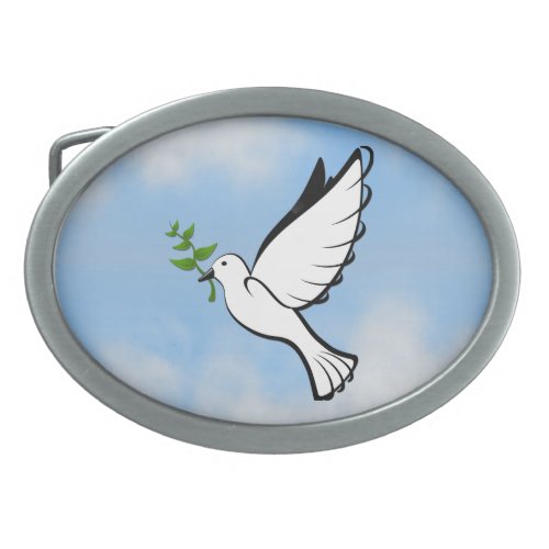 Peace Dove with Olive Branch in Cloudy Blue Sky Belt Buckle