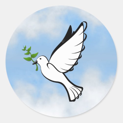 Peace Dove with Olive Branch in Cloudy Blue Sky Classic Round Sticker
