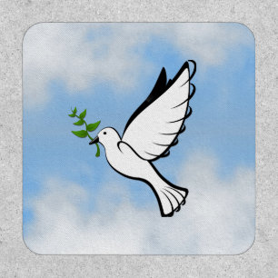 Peace Dove with Olive Branch in Cloudy Blue Sky Patch
