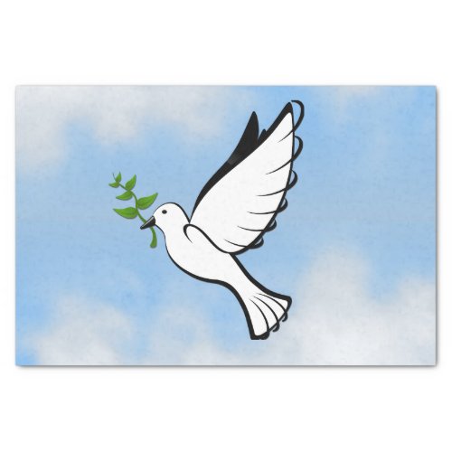 Peace Dove with Olive Branch in Cloudy Blue Sky Tissue Paper