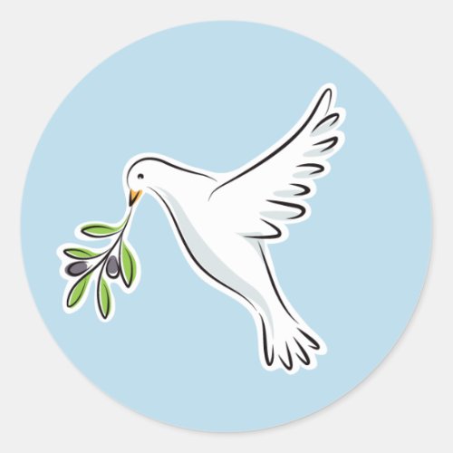 Peace dove with olive branch on blue background classic round sticker