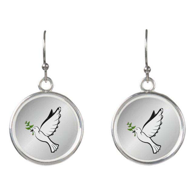 Peace Dove with Olive Branch on Silver Earrings (Front)