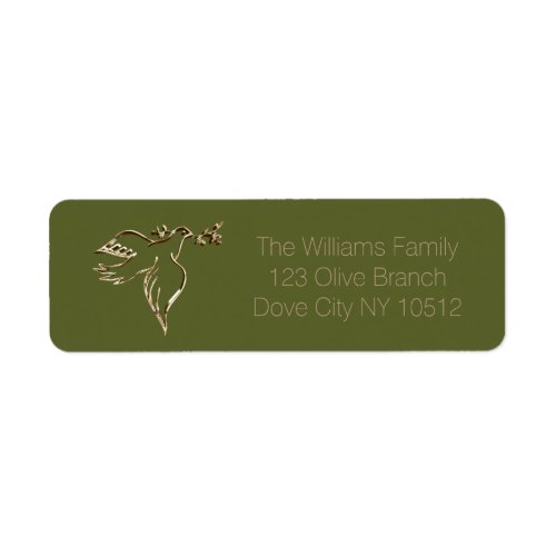Peace Dove with Olive Branch Twig Faux Gold Green Label