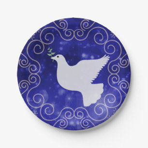 Peace Dove with Olive Leaf Christmas Paper Plates