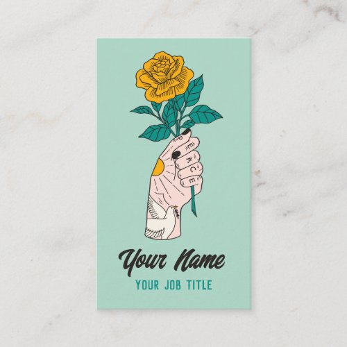 Peace Dove Yellow Rose Tattoo Hand Business Card