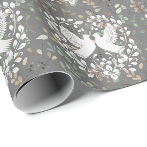 Peace Doves on Leaves Wrapping Paper