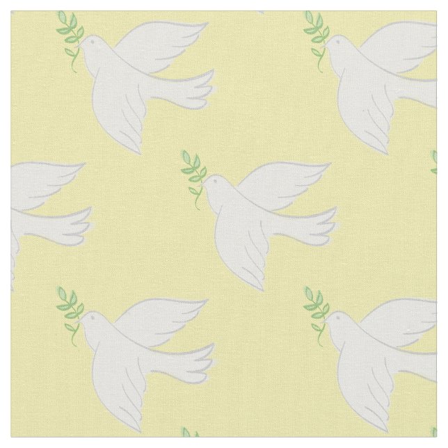 Peace Doves Religious Christian Yellow Fabric (Close Up)