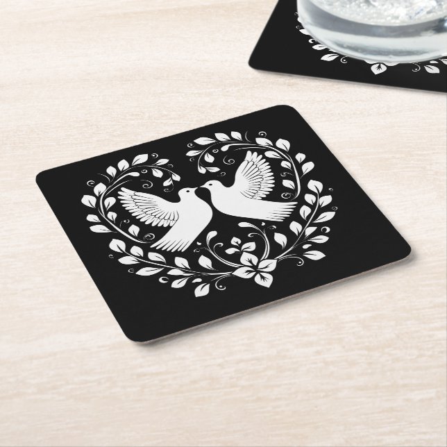 Peace Doves Square Paper Coaster (Angled)