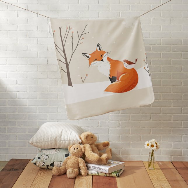 Peace Earth Minimalist Fox Bird Animal Baby Blanket (In Situ)