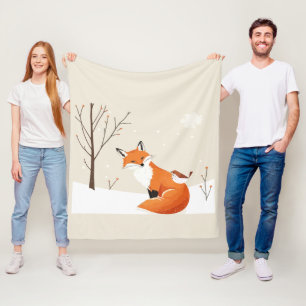 Peace Earth Minimalist Fox Bird Animal Fleece Blanket