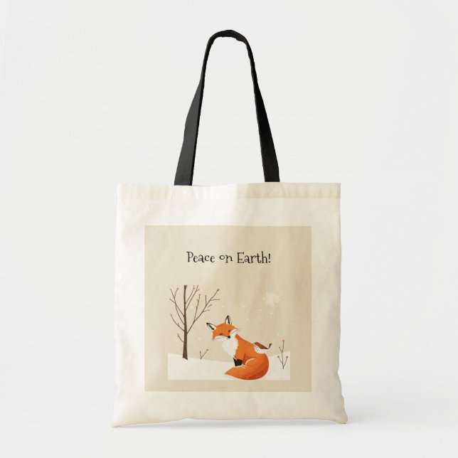  Peace Earth Minimalist Fox Bird Animal Tote Bag (Front)