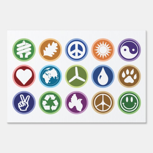 Peace & Eco Symbols Yard Sign (Front)