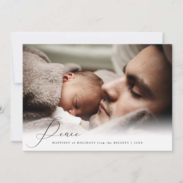 Peace Elegant Script Personalized Photo Holiday Card (Front)