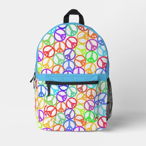 Peace Everywhere Multicolor Groovy Peace Signs Printed Backpack