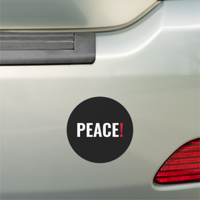 Peace exclamation point black white red anti war car magnet (In Situ)