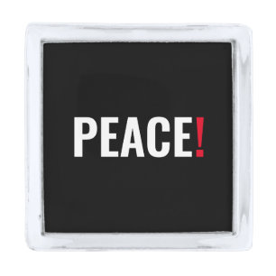 Peace exclamation point black white red anti war silver finish lapel pin