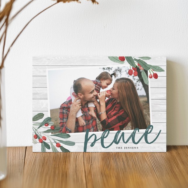 Peace | Farmhouse Holly Photo Holiday Card (Creator Uploaded)