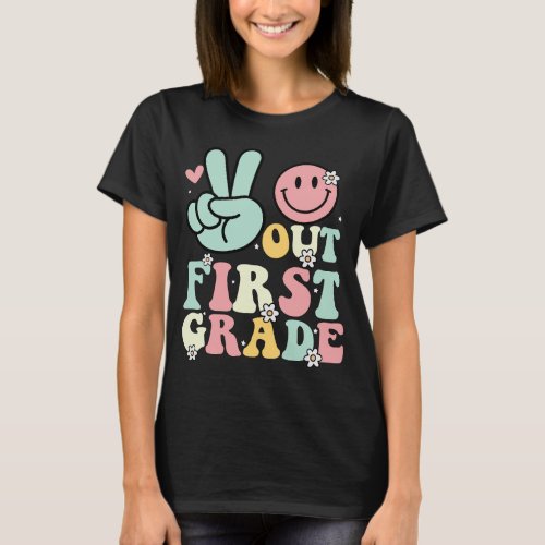 Peace First Grade Groovy _ Last day of school T_Shirt