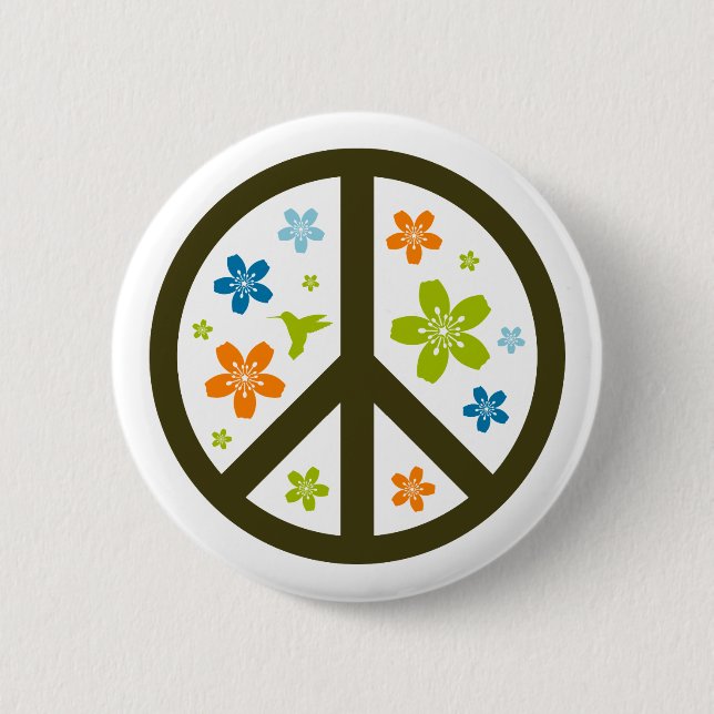 Peace Floral Design Pinback Button (Front)
