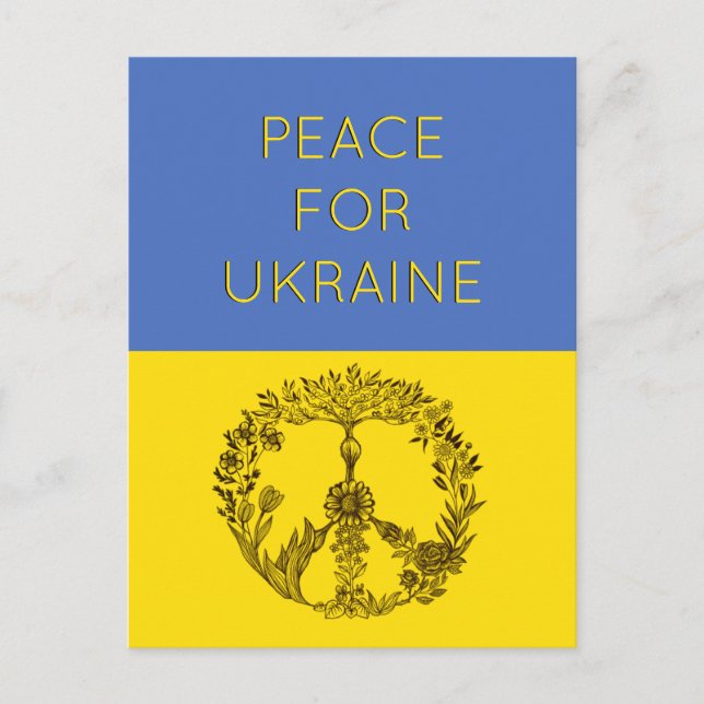  Peace Floral Drawing Blue & Yellow Ukrainian Flag Postcard (Front)