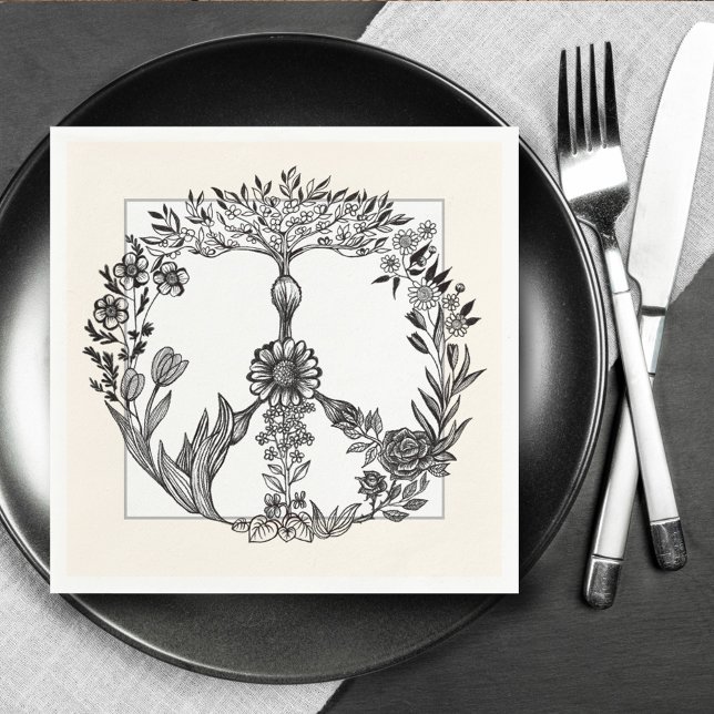 Peace Floral Drawing Cute Boho Hippie Flowers Art Napkins (Creator Uploaded)