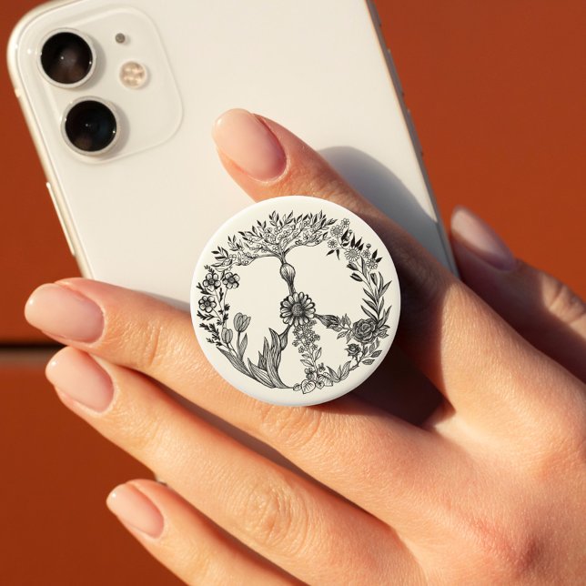 Peace Floral Drawing Cute Boho Hippie Flowers Art PopSocket (Creator Uploaded)