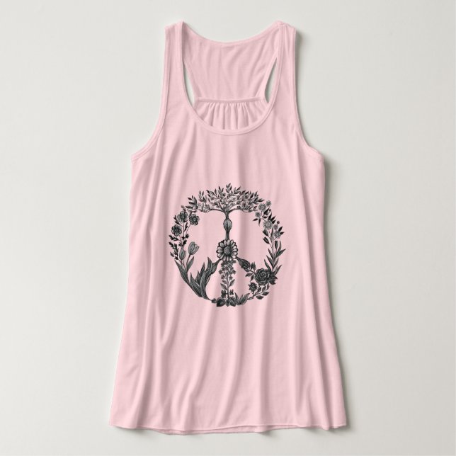 Peace Floral Drawing Cute Boho Hippie Flowers Art Tank Top (Design Front)