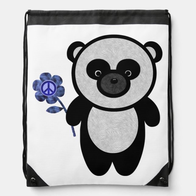 Peace Flower Panda Drawstring Bag (Front)