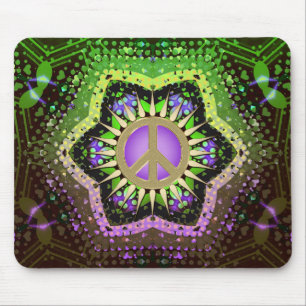 Peace Flower Power Purple+Green Mousepad