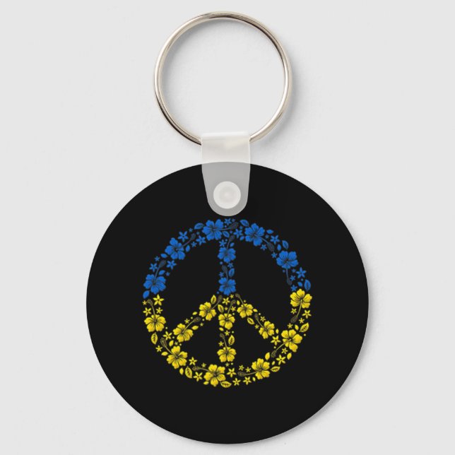 Peace Flower Ukraine  I Stand With Ukraine Flag  Keychain (Front)
