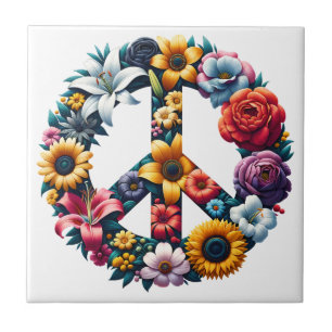 Peace Flowers Ceramic Tile