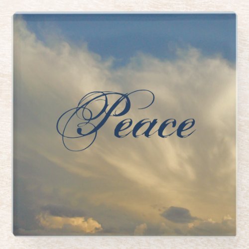 Peace Fluffy White Clouds Photo Sky Nature Glass Coaster