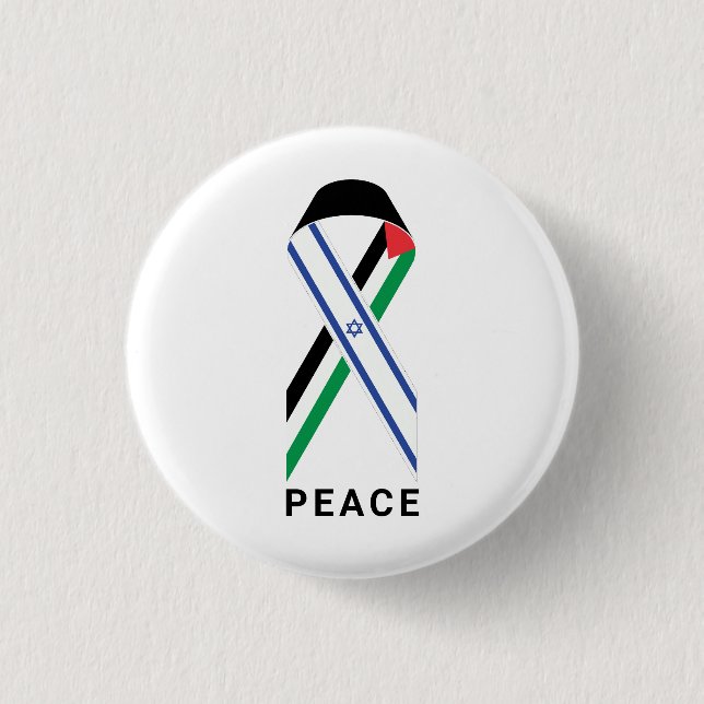 Peace for Israel and Palestine flag ribbon white Button (Front)