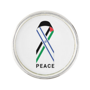 Peace for Israel and Palestine flag ribbon white Lapel Pin