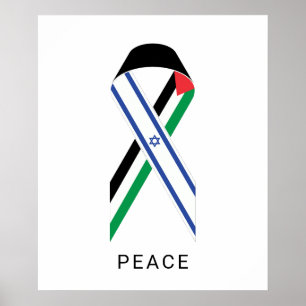 Peace for Israel and Palestine flags ribbon white Poster