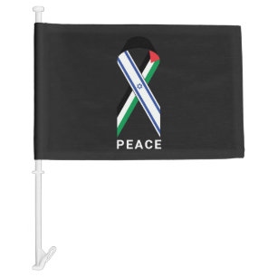 Peace for Israel and Palestine ribbon black Car Flag