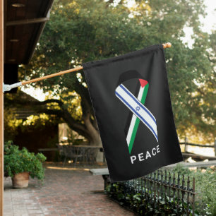 Peace for Israel and Palestine ribbon black House Flag