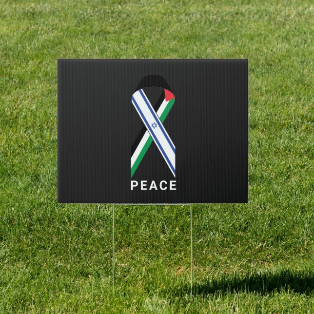 Peace for Israel and Palestine ribbon black Sign (Insitu)