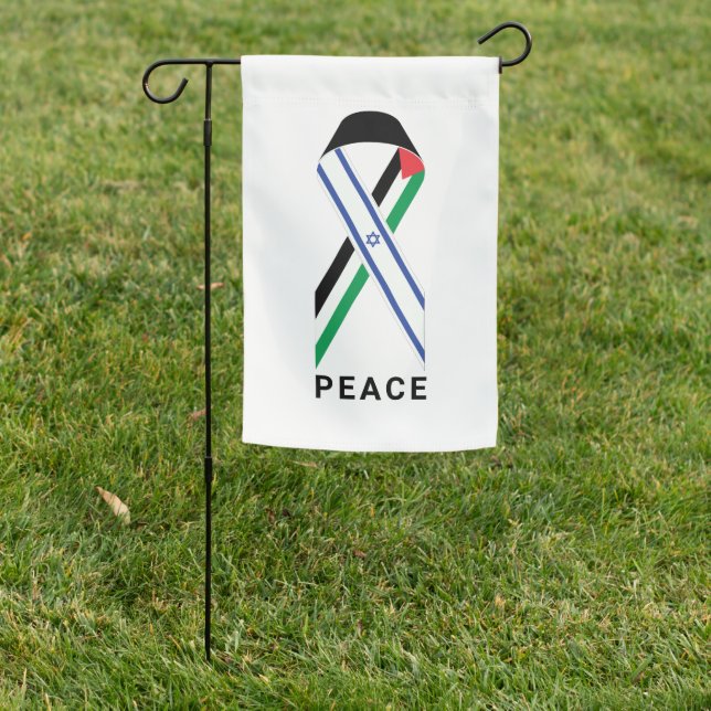 Peace for Israel and Palestine ribbon white Garden Flag (In SItu)