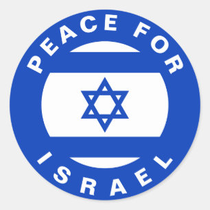 Peace for Israel blue white custom text and flag Classic Round Sticker