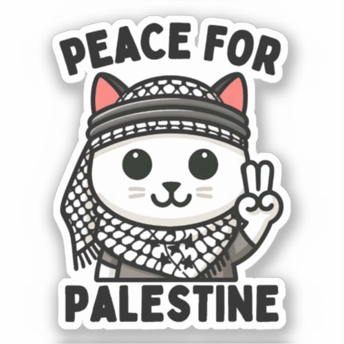 Peace For Palestine Cute Cat Peace Sign Sticker