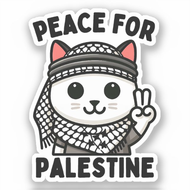 Peace For Palestine Cute Cat Peace Sign Sticker (Front)