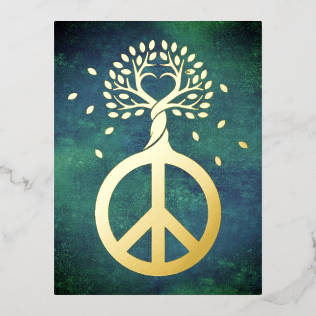 Peace For Trees - Flower Power Heart 1 Foil Holiday Postcard (Front)