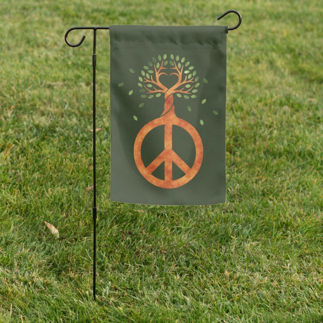 Peace For Trees - Flower Power Heart 1 Garden Flag (In SItu)